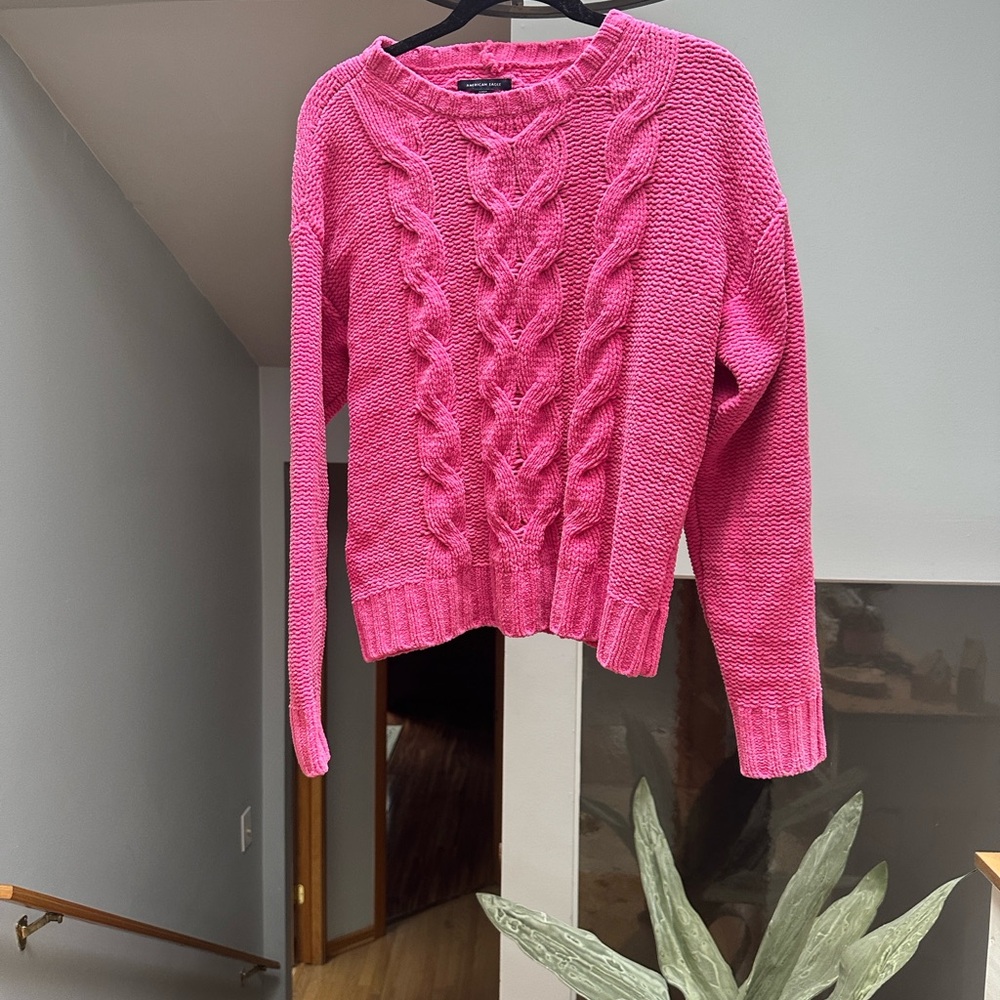 American Eagle Outfitters Fuchsia Cable Knit Sweater